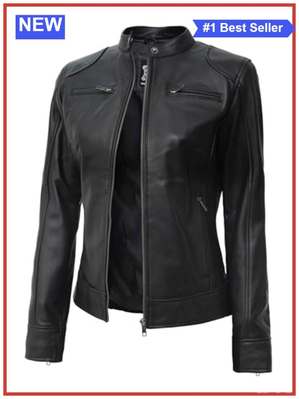 Genuine Lambskin Leather Cafe Racer Motorcycle Jacket Women Zip Moto Outerwear